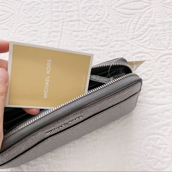 Michael Kors Pocket Zip-Around Continental Wallet, Light Pewter